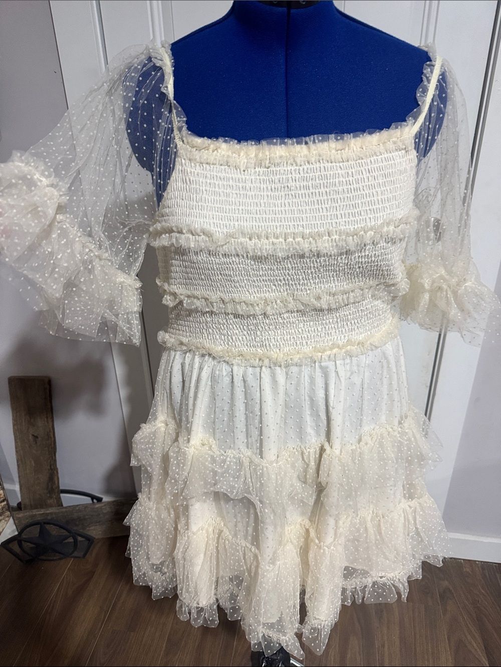 white birch Cream Ruffled Mini Dress - Picture 1 of 5
